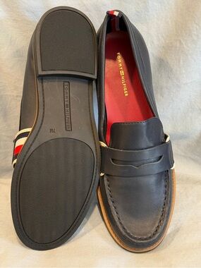 Tommy Hilfiger Navy Leather Penny Loafers with Red Insole